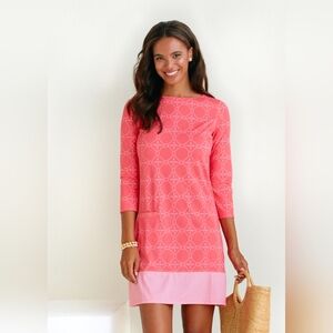 Cabana Life Coral/Pink 3/4 Sleeves Picket Shift Mini Dress UPF 50+ Size M